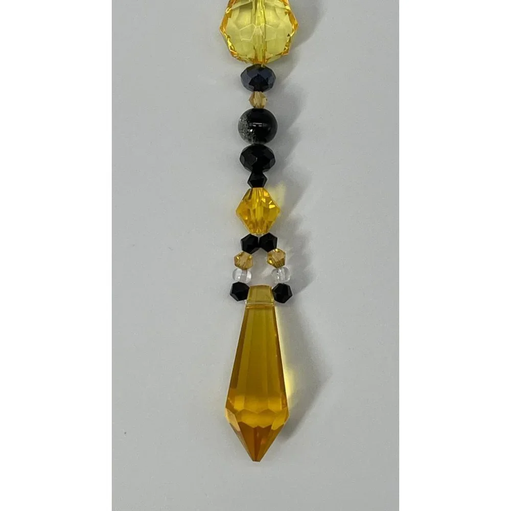 Beaded Purse Charm Suncatcher Black Yellow Crystal Prism Handbag Ornament - Picture 7 of 10